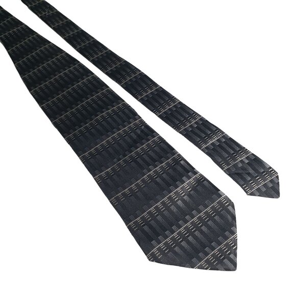 Murano Extra Long Geometric Patterned Tie Black Gray Designer 64 Inch Vintage - Picture 1 of 5